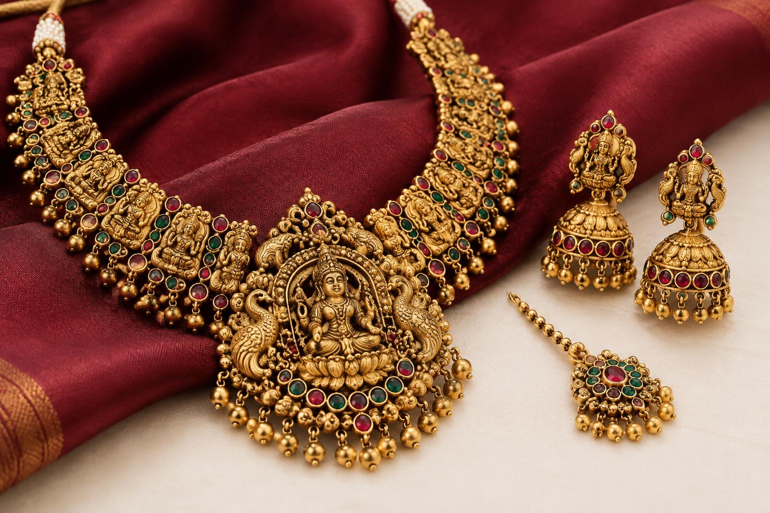 Detailed close-up of ornamental dance jewellery
